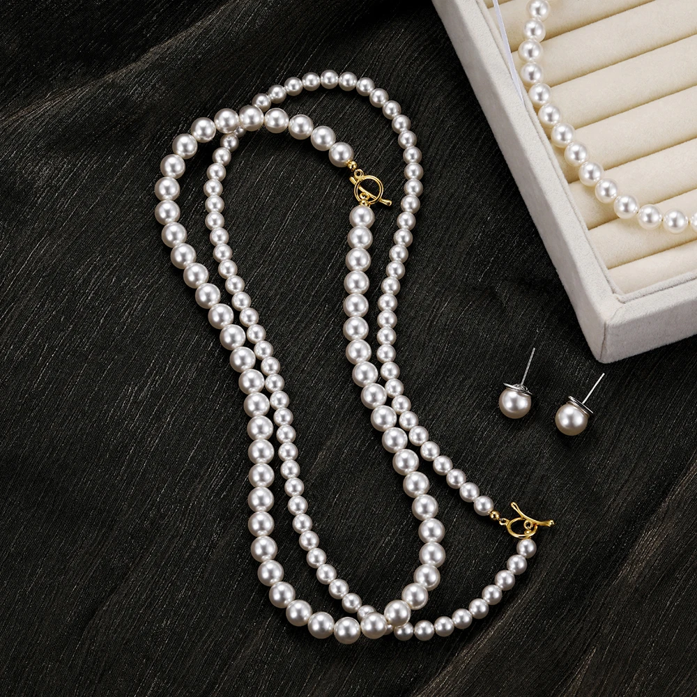 Zoesky Elegant White Pearl Necklace For Women OT Clasp Choker Necklaces Luxury Beads Handmade Wedding Banquet Jewelry Party Gift