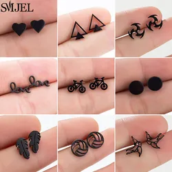 Black Stainless Steel Earrings for Women Men Hip Hop Geometric Heart Round Triangle Stud Earrings Fashion Jewelry Gift Friend