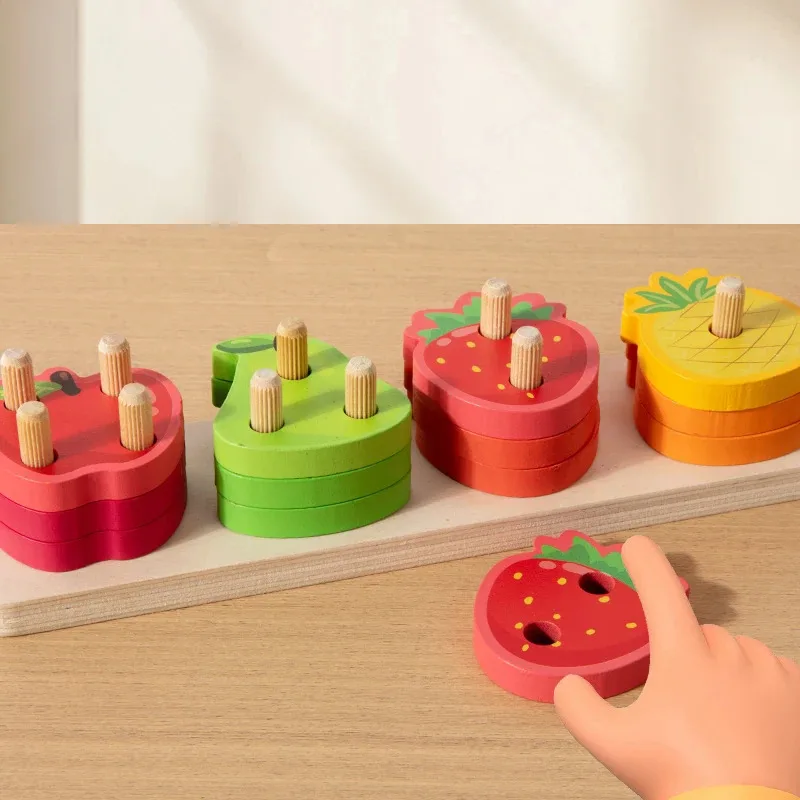 TEMIKIDS Kinderen Vroeg Onderwijs Puzzel Speelgoed Intellectueel Stapelen Houten Speelgoed Kleurherkenning Fruit Classificatie Fis