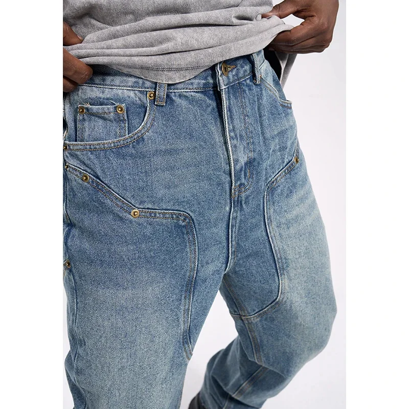 High Street Wash To Make Old Fashion Brand Small Straight Casual Western Retro Jeans Logging Pants