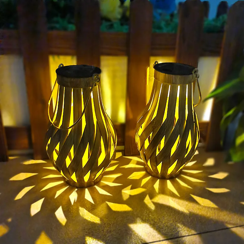 Solar Led Rattan Portable Hanging Lantern Light With Sensor for Outdoor Night Landscape Yard Garden Gate Tree Decoration