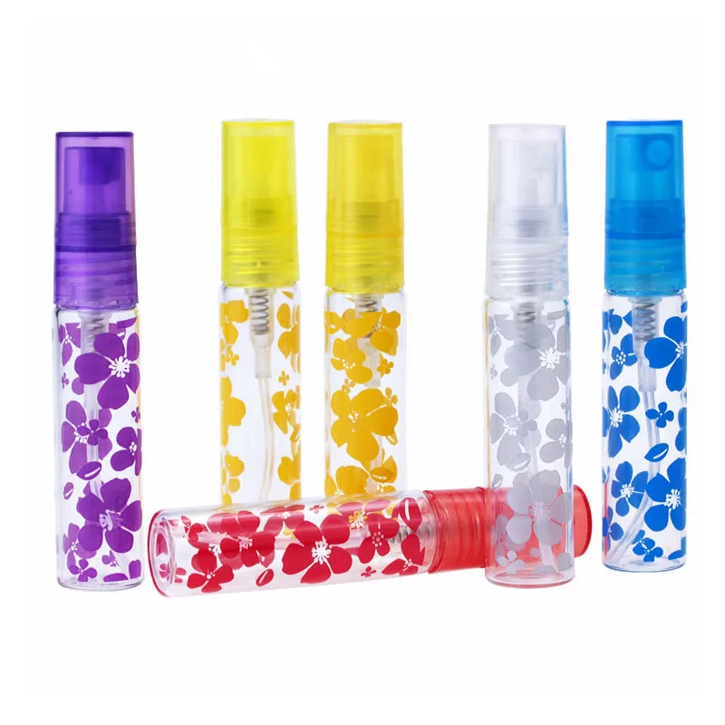 5Pcs 5ml Mini Refillable Portable Empty Spray Glass Perfume Bottle with Printing Flower Sample Parfum Bottles