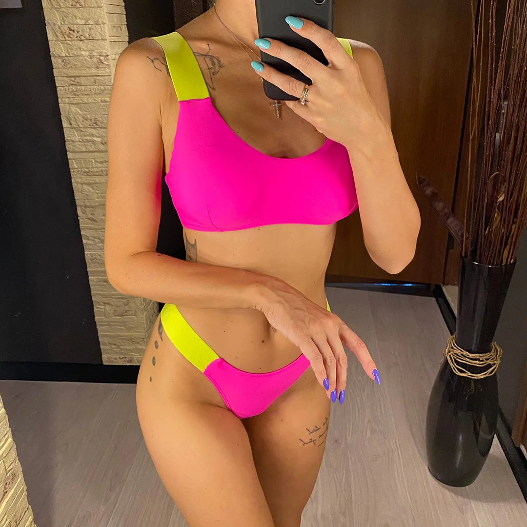 Neuer, hoch geschnittener Bikini mit Tanga-Design, Damen-Badeanzug, zweiteiliges Bikini-Set, Badebekleidung, Damen-Badeanzug, V3815 – Detail 5