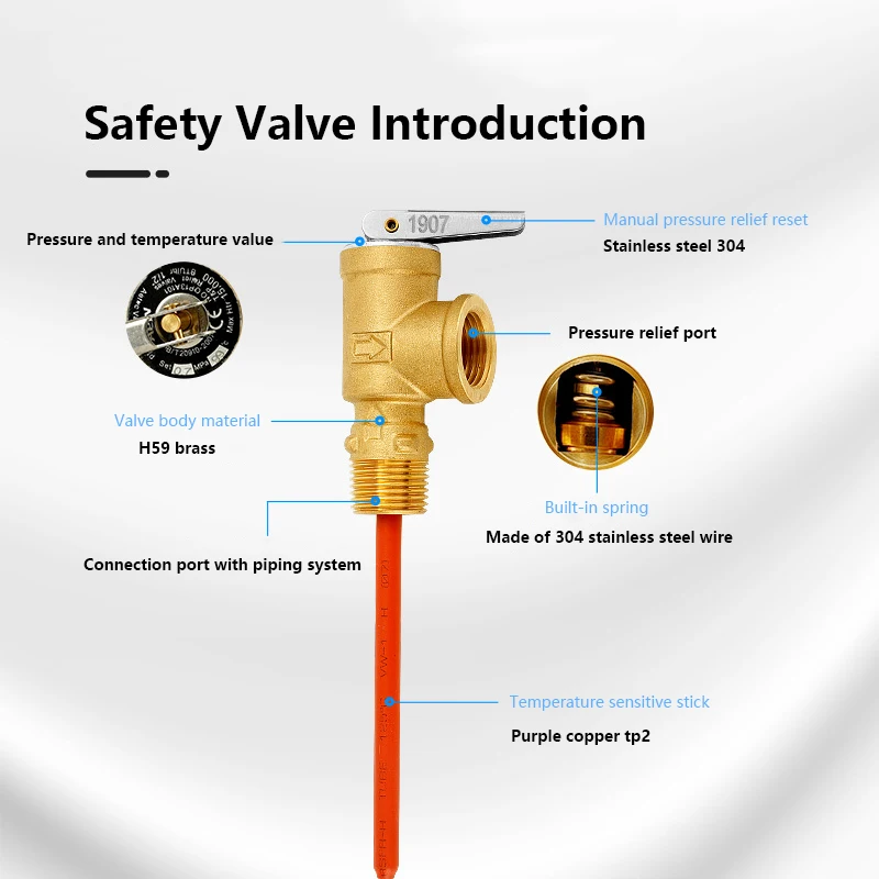 Magnetventil TP Valve Temperature Pressure Safety Valve for Solar Boiler Water Heater Wasser und Dampf — Detail 1