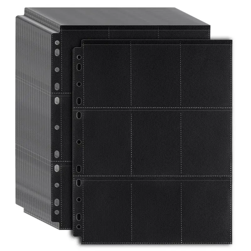 30Pcs Black 9-Pocket Trading Card Binder Pages Storage Wallet - Double-Sided Side-Loading Pockets For Game Cards