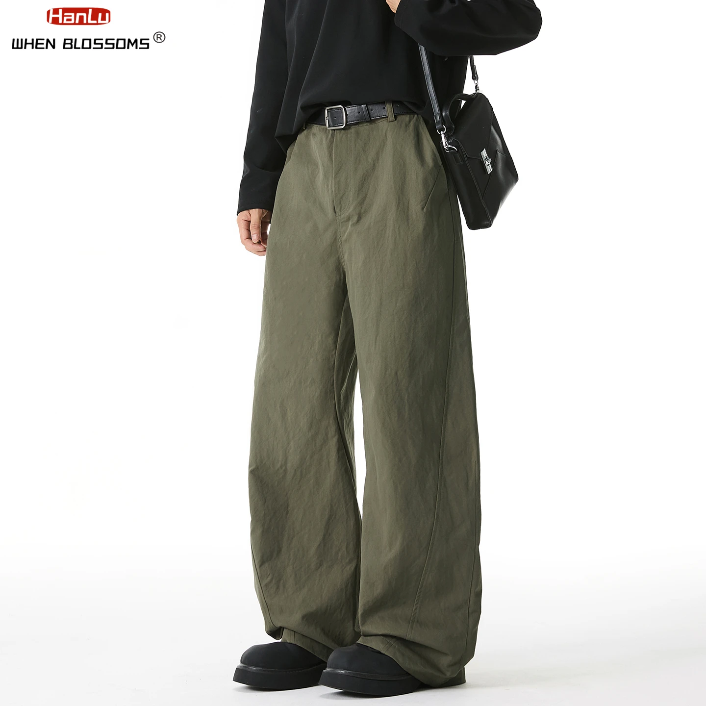 2025 بنطال رجالي ذو لوحة جانبية مستقيم الساق مطوي تصميم عتيق ملابس الشارع الشهير مريح مناسب غير رسمي كبير الحجم #4