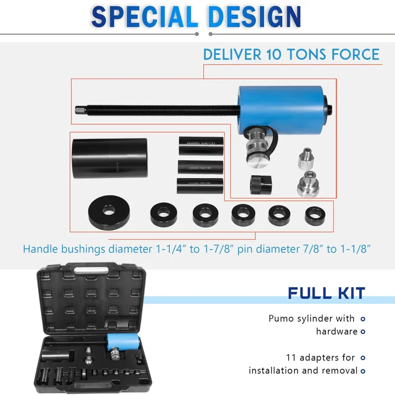 5080A Leaf Spring Pin and Bushing Service Set (Truck Front) Deliver 10 Tons of Hydraulic Force, Remove and Install Assemblies