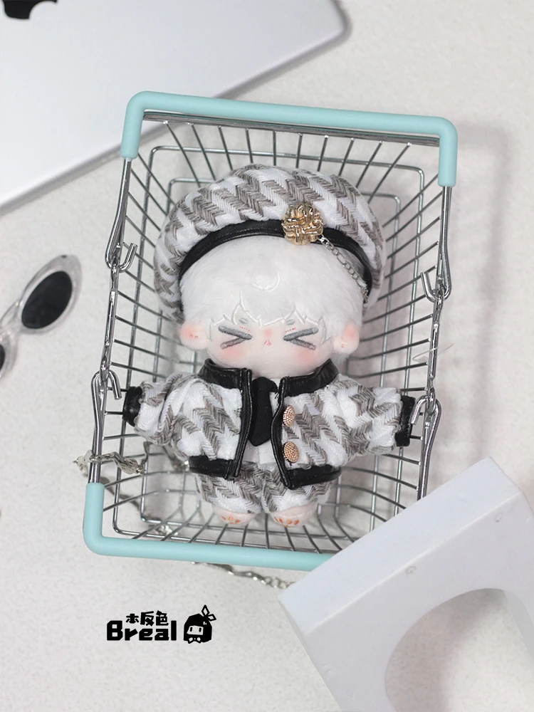 Black White Grey Boy Girl Thousand Bird Grid British Style Uniform Suit For 10cm Plush Cotton Body Dress Up Clothes Outfits