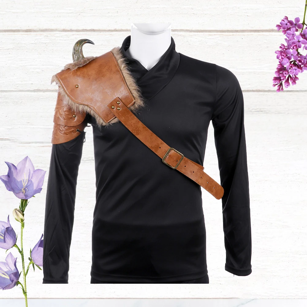 

Men'S Medieval Viking Armor Shoulder Pauldrons Soft Pu Adjustable Costume For Halloween Cosplay Party Gift