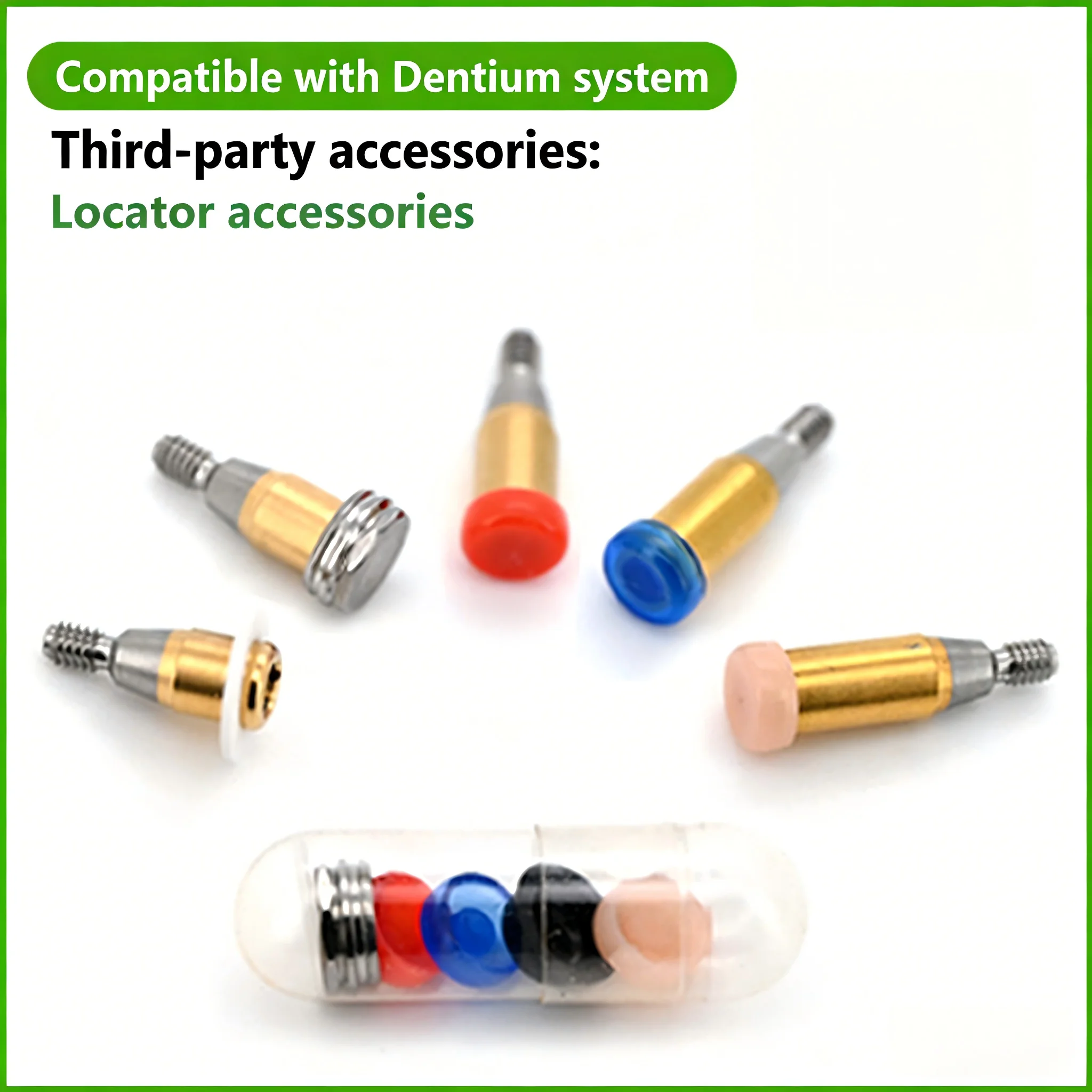 Dentium LOCATOR Abutment Kit: Female Caps (Ball-Type),Pick-Up Driver & Lab Analogue,Complete Implant Overdenture Replacement Set