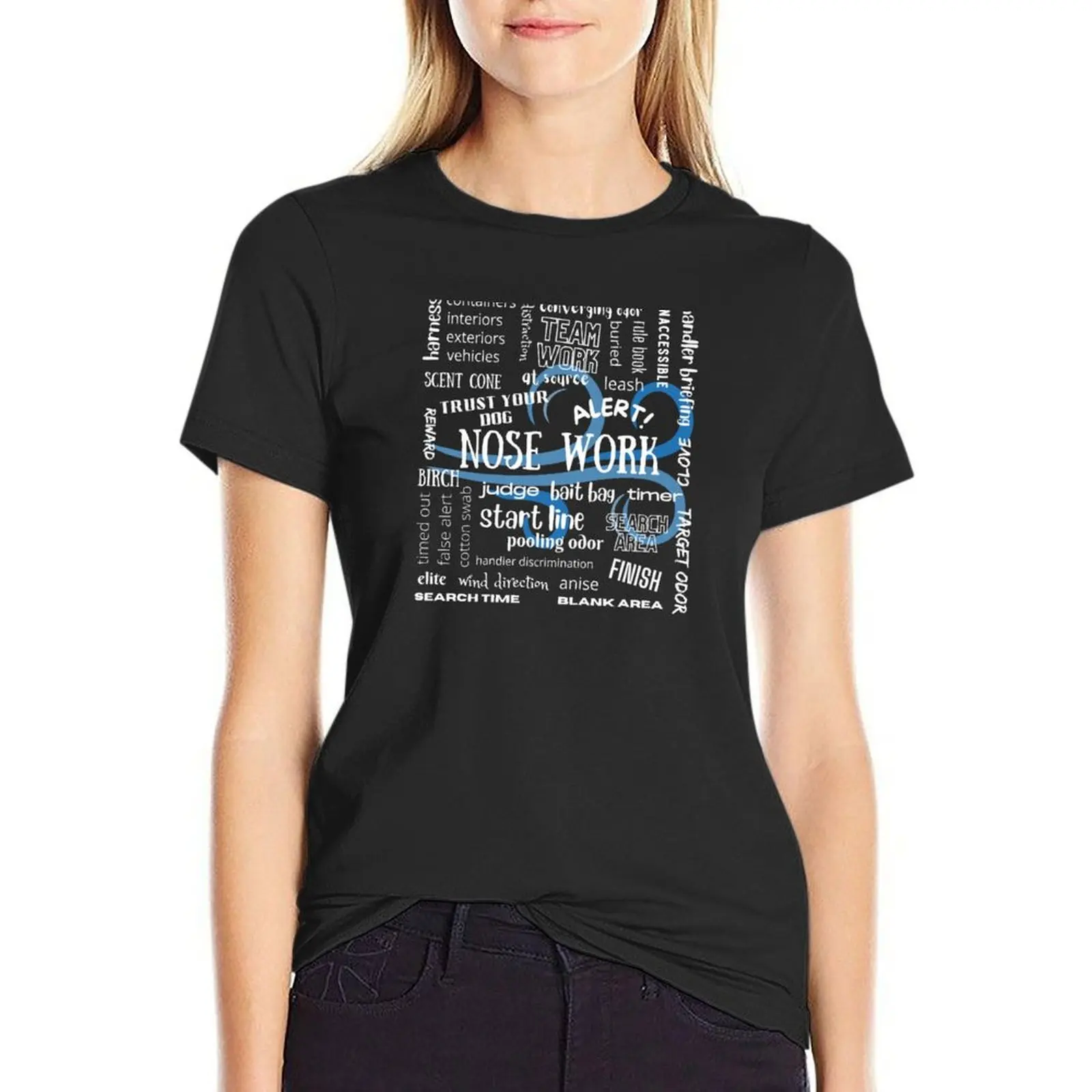 

Nose Work Word Cloud T-Shirt tops tees Female clothing cat shirts for Women