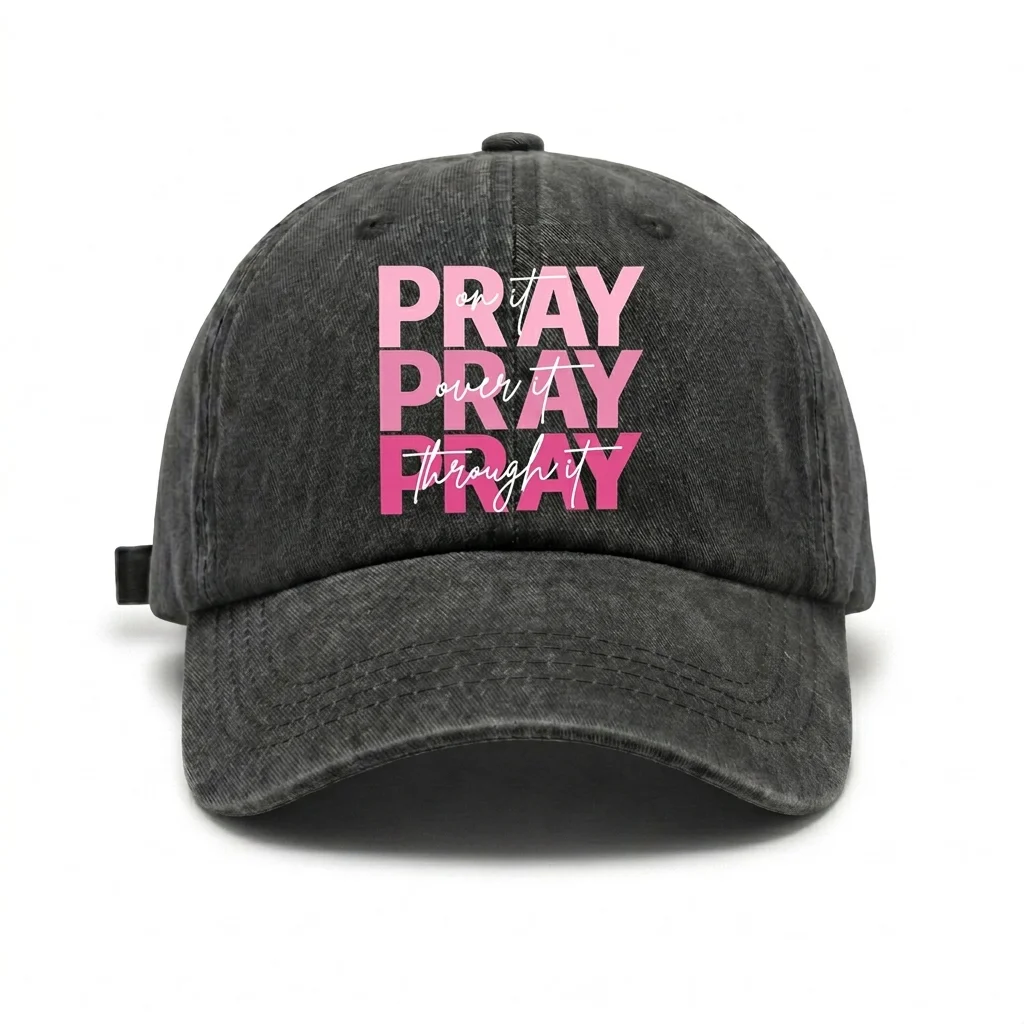 Adjustable Unisex Pray Pray Pray Faith Quote Baseball Cap, Vintage Washed Dad Hat, Christian Faith Inspirational Gift