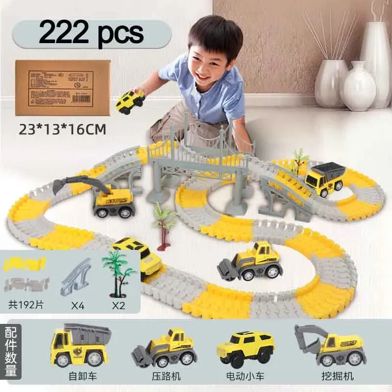 Elétrico do carro do trilho do brinquedo para crianças, conjunto da variedade, trem pequeno, trilho educacional, trilha atravessada, deslizando carros, 334pcs