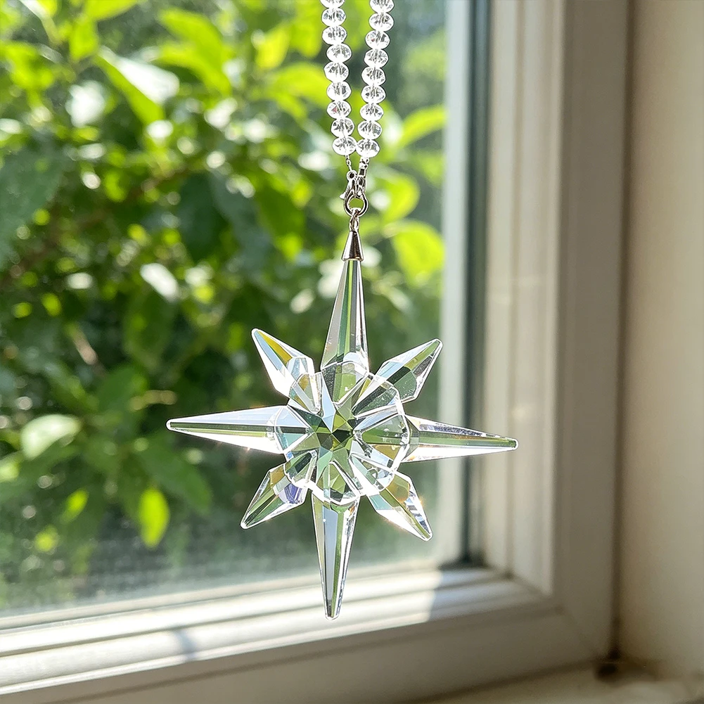 8-Punkt-Nordstern Mehrfach Facettierter Kristall Hängender Schmuck Auto-Rückspiegel Regenbogen-Prisma Sonnenfänger Fenster-Deko Anhänger Geschenk – Detail 6