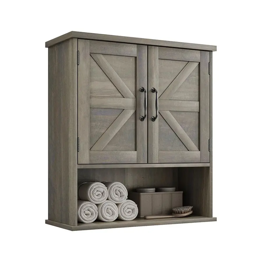 

Wall Cabinet with Barn Doors, Wall Mounted Bathroom Storage Cabinet, Farmhouse Style, Adjustable Shelf, Wall Mounte Customizable
