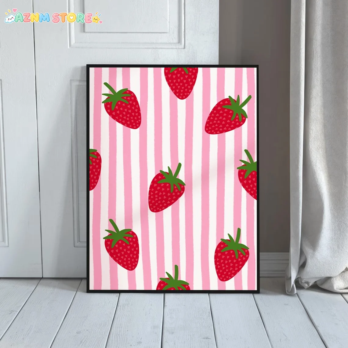 2027,  1pc Wall Decor, a Retro Poster Featuring Strawberries, a Stylish Striped Fruit Canvas Artwork, a Distinctive And Imagi