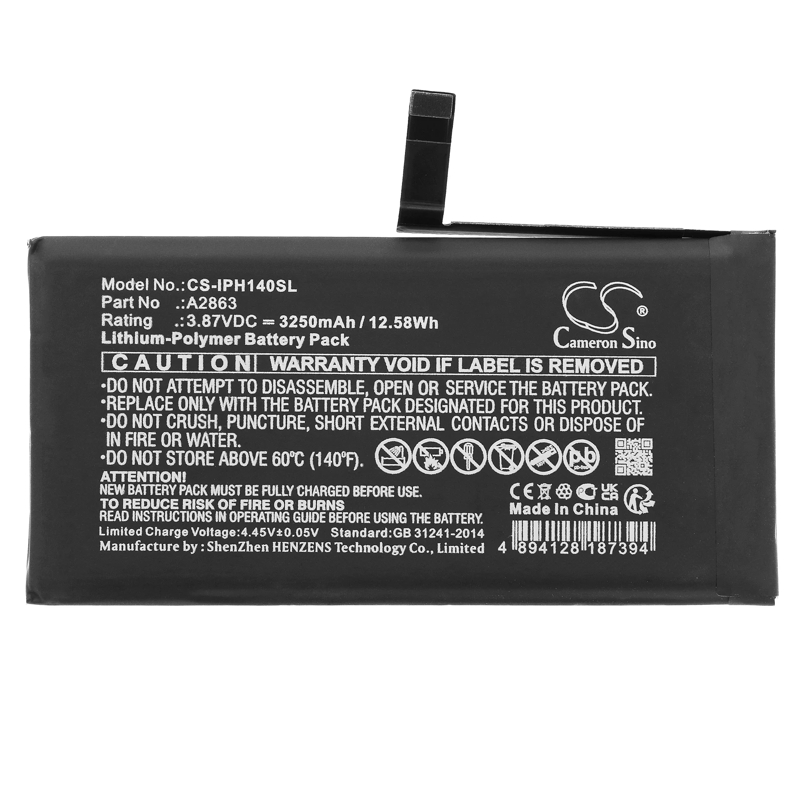 Mobile, SmartPhone 3250mAh / 12.58Wh Battery For Apple iPhone 14 A2863