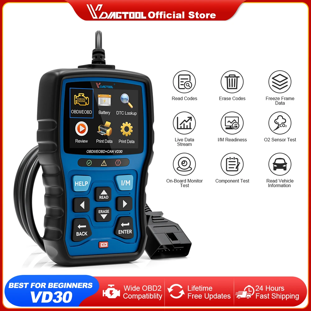 VDIAGTOOL VD30 OBD2 Scanner Car Code Reader for All OBDII Vehicles, Turn Off CEL, Read/Clear Codes, Live Data, Voltage Test