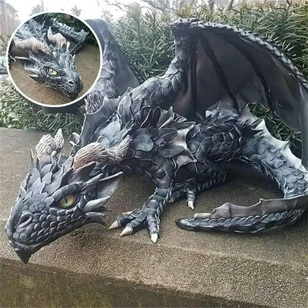 

New Resin Dragon Sculpture Realistic Big Squatting Dragon Statue Outdoor Garden Backyard Decoration Gothic Mini Dragons Figurine