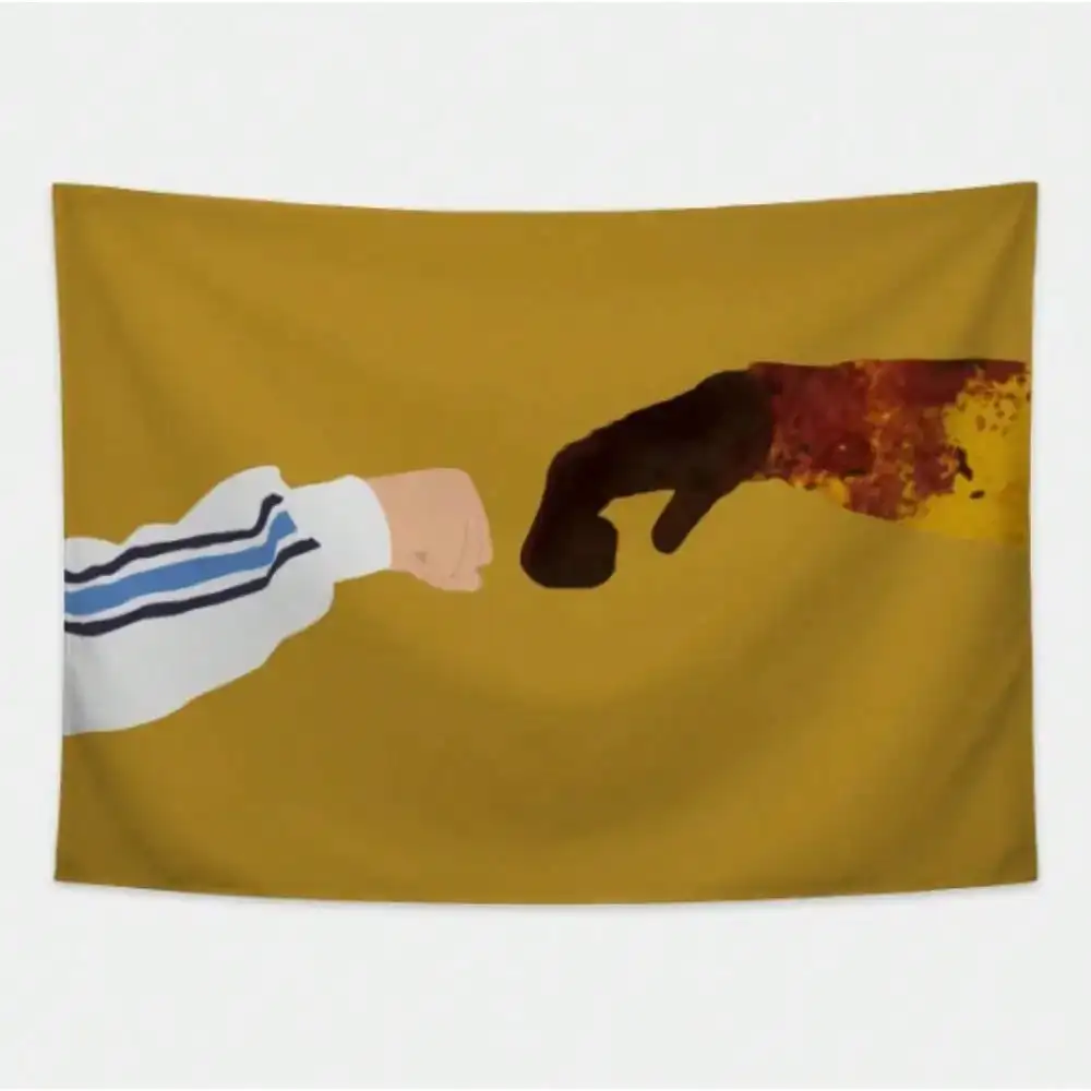 Fist Bump Tapestry, Urban Street Art Wall Hanging, Yellow Background Graffiti Style Decor for Bedroom Living Room Dorm