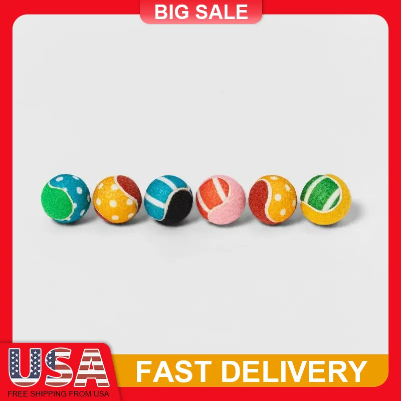 

6Pack Dog Tennis Balls 2in Rubber Chew Toys for Fetch Training Textured Surface Healthy Gums Mild Chewers Colorful Playtime Set