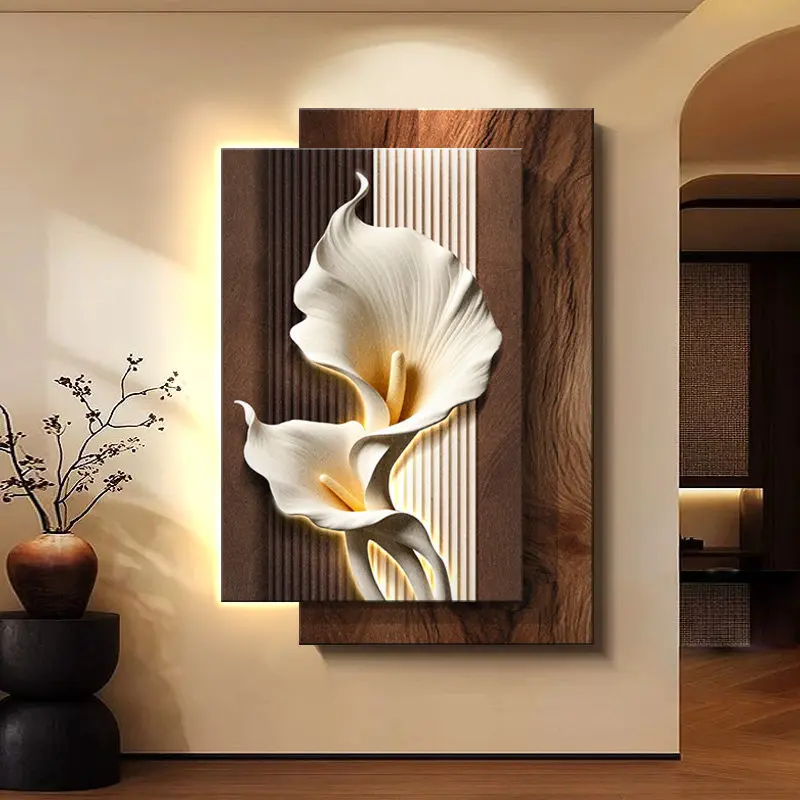 Middle ancient style entrance hall decoration painting with lights, three-dimensional sandstone French floral corridor mural
