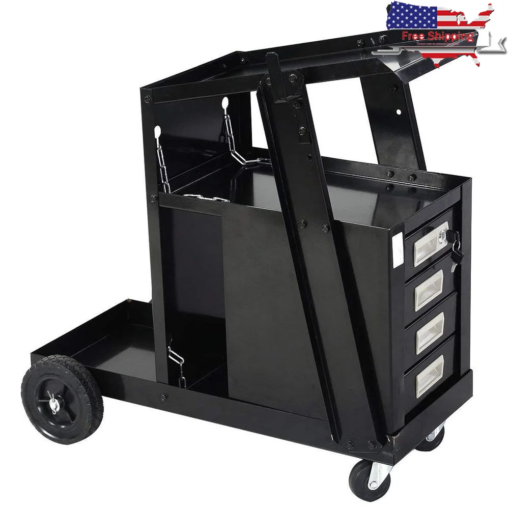 Welding Cart with Locking Drawer and Gas Cylinder Storage Black Powder Coat Assembly Required