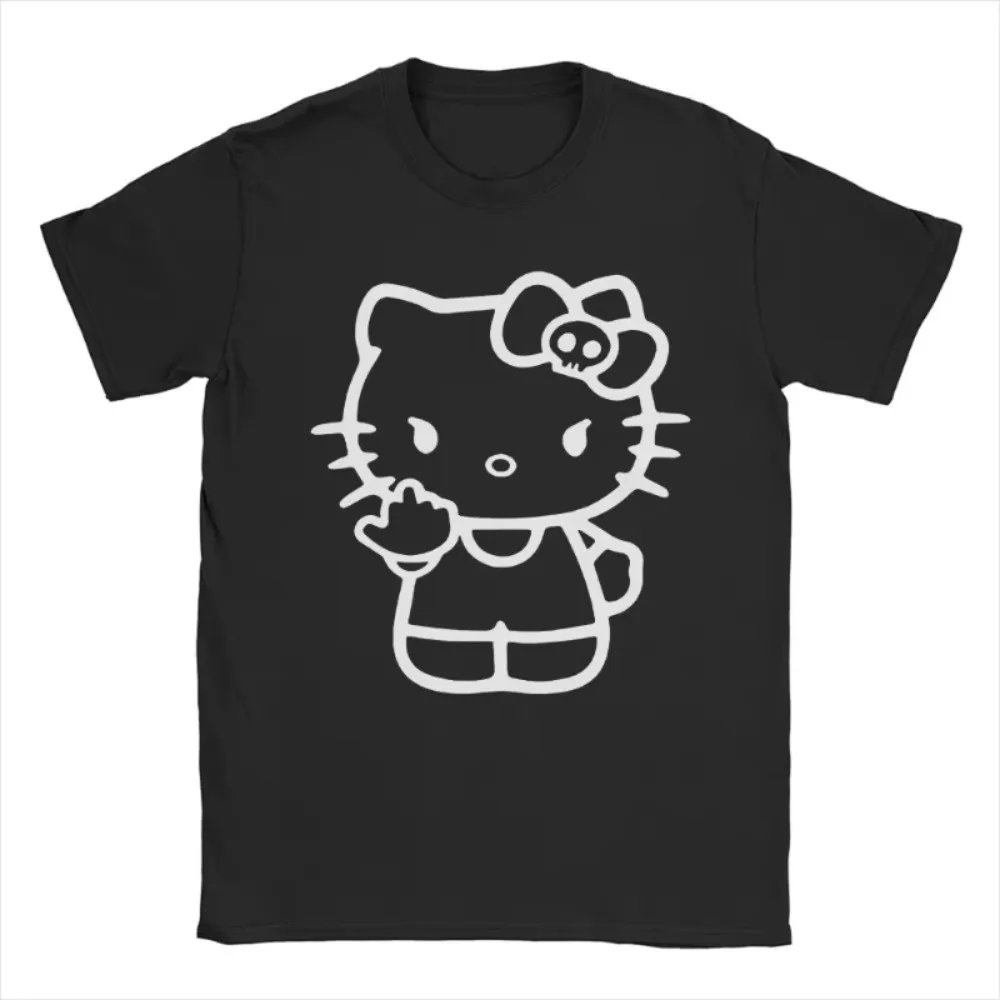 

MINISO Hello Kitty Women's Middle Finger T-shirt Cotton Fashion Fun T-shirt Round Neck T-shirt Short Sleeve Top Short Sleeve