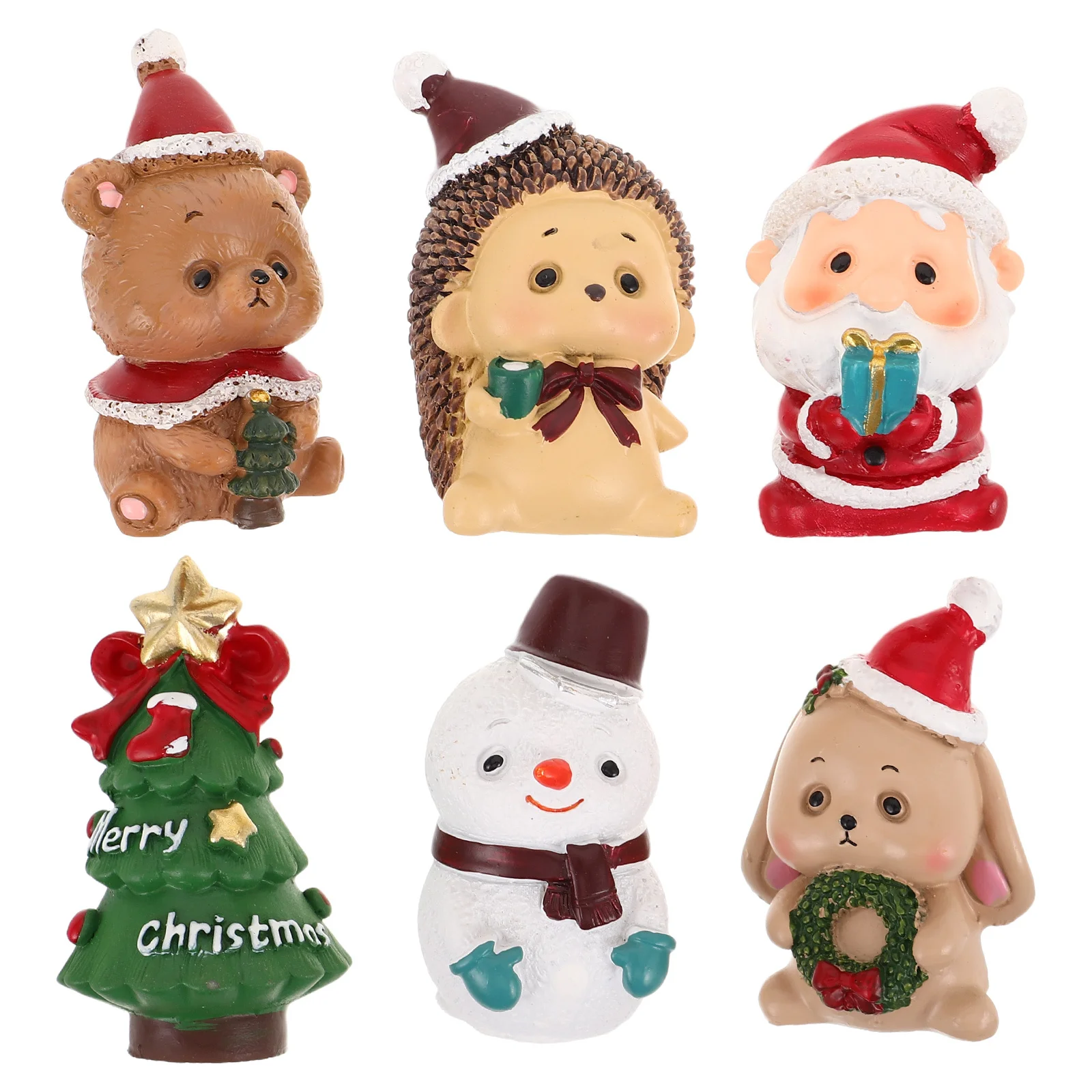 

6Pcs Christmas Ornament Set Resin Mini Snowmen Santa Rabbits Winter Decorations Festive Micro Landscape Scene Fairy