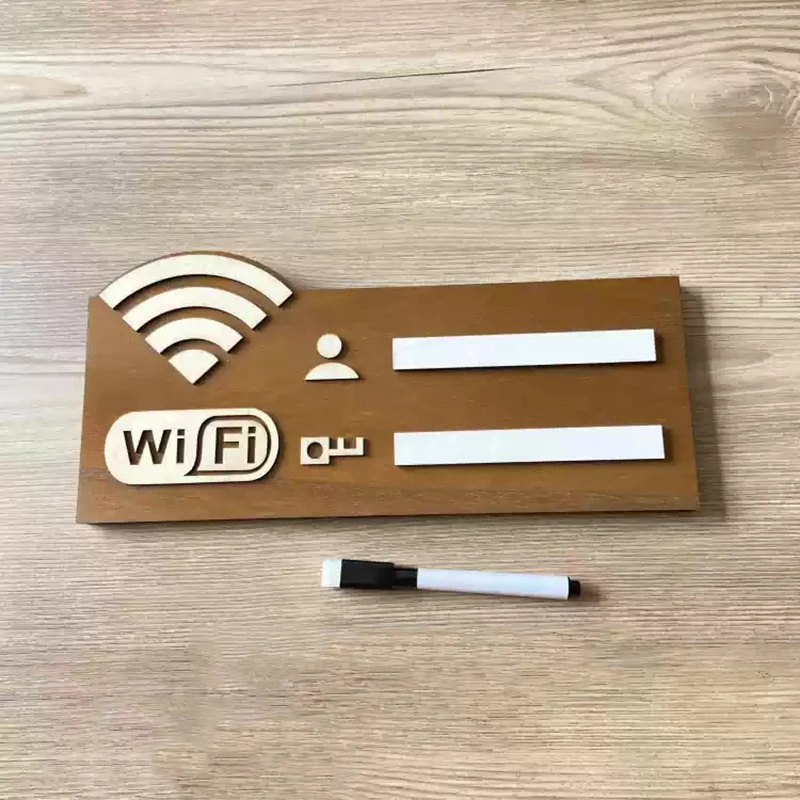 ملصقات حائط خشبية بعلامة WIFI مع قلم تحديد قابل لإعادة الكتابة اليدوية وكلمة مرور قابلة لإعادة الاستخدام لافتات التسوق العامة