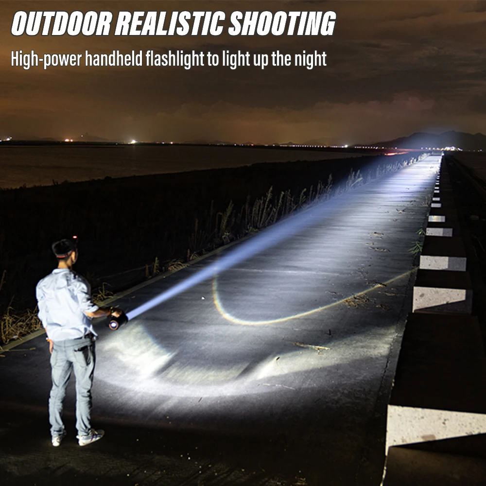 C2 High Power Handheld Flashlight Rechargeable Torch Multi-Function Searchlight Portable Camping Light 6000Mah Battery Capacity