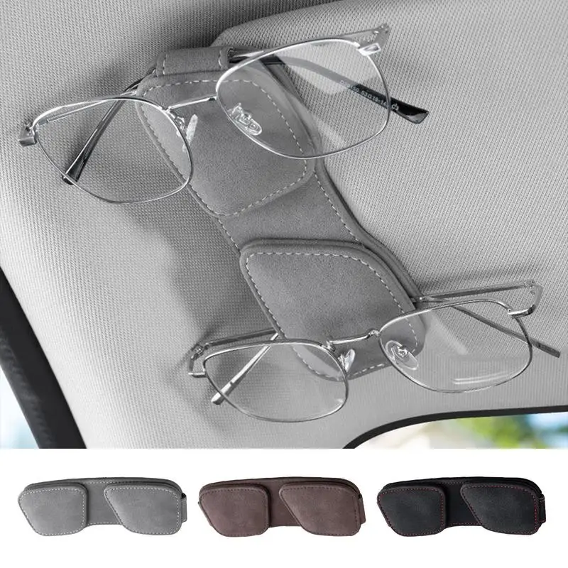 Sunglasses Holder And Ticket Card Clip Double Clip Sunglass Holder Magnetic Leather Glasses Eyeglass Hanger Clip car Accessory