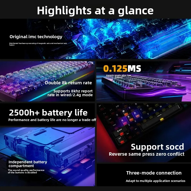 IROK FE87V2 Magnetic Switch Gaming Keyboard Dual 8K Polling Rate Tri-mode Wireless Bluetooth TKL 87 Keys Rapid Trigger RT Hall