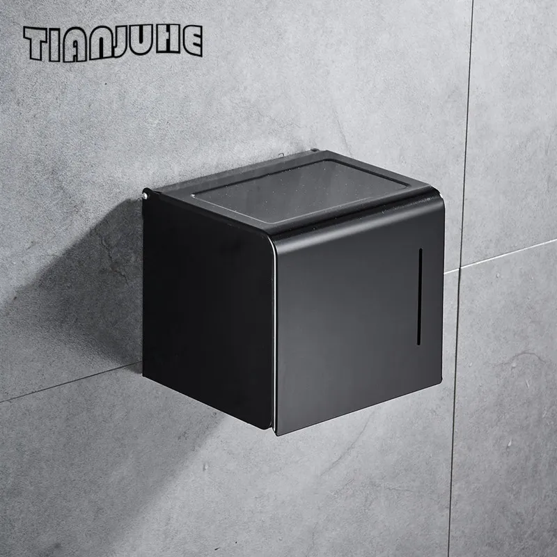 Matte Schwarze Toiletten Papier Halter Wand Halterung Bad Tissue Halter Handy Rack Papier Handtuch Halter