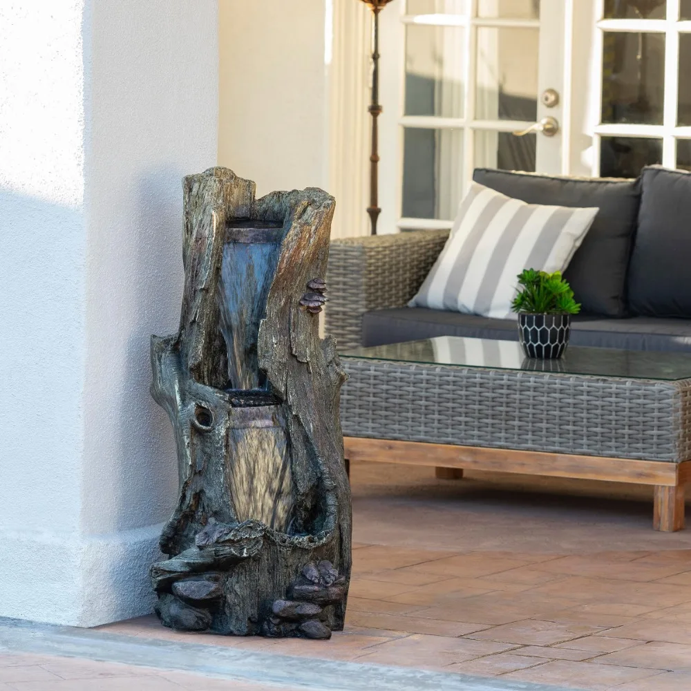 

Outdoor Rainforest Waterfall Tree Trunk Fountain with LED Lights