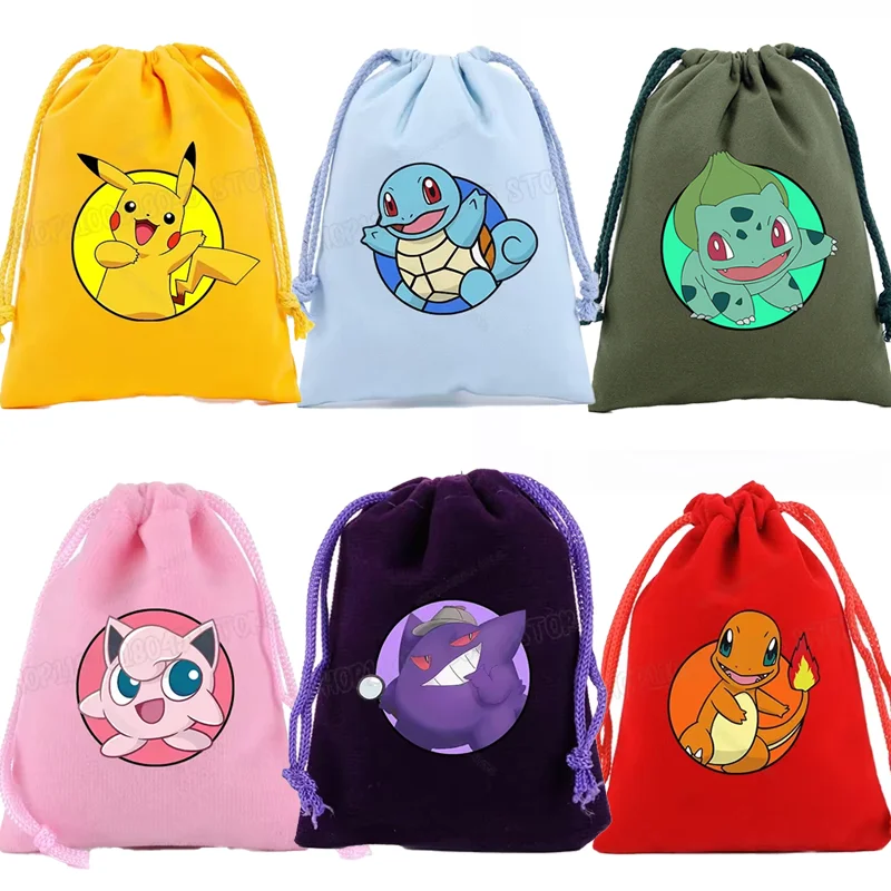 

Pokemon Girls Boys Canvas Drawstring Bags Cartoon Animation Figures Pikachu Graphic Children Handbags Storage Pouches Kids Gift