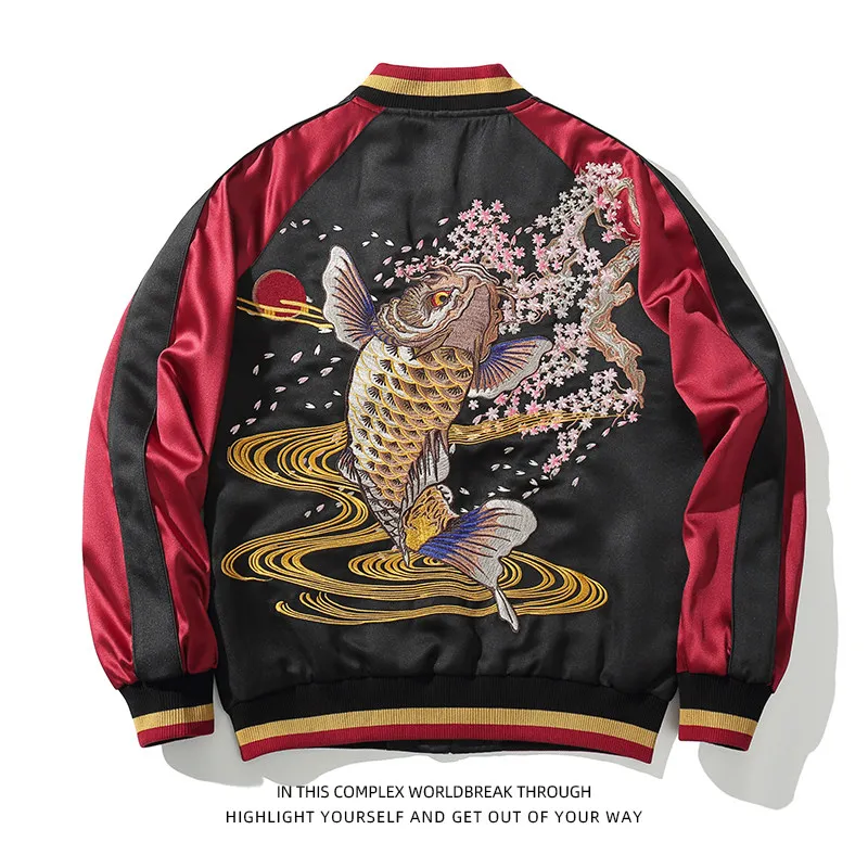 Asian Japanese Sukajan Style Embroidered Souvenir Jacket Outerwear Coat 2026 New Yokosuka Male and Female Personality Niche Carp