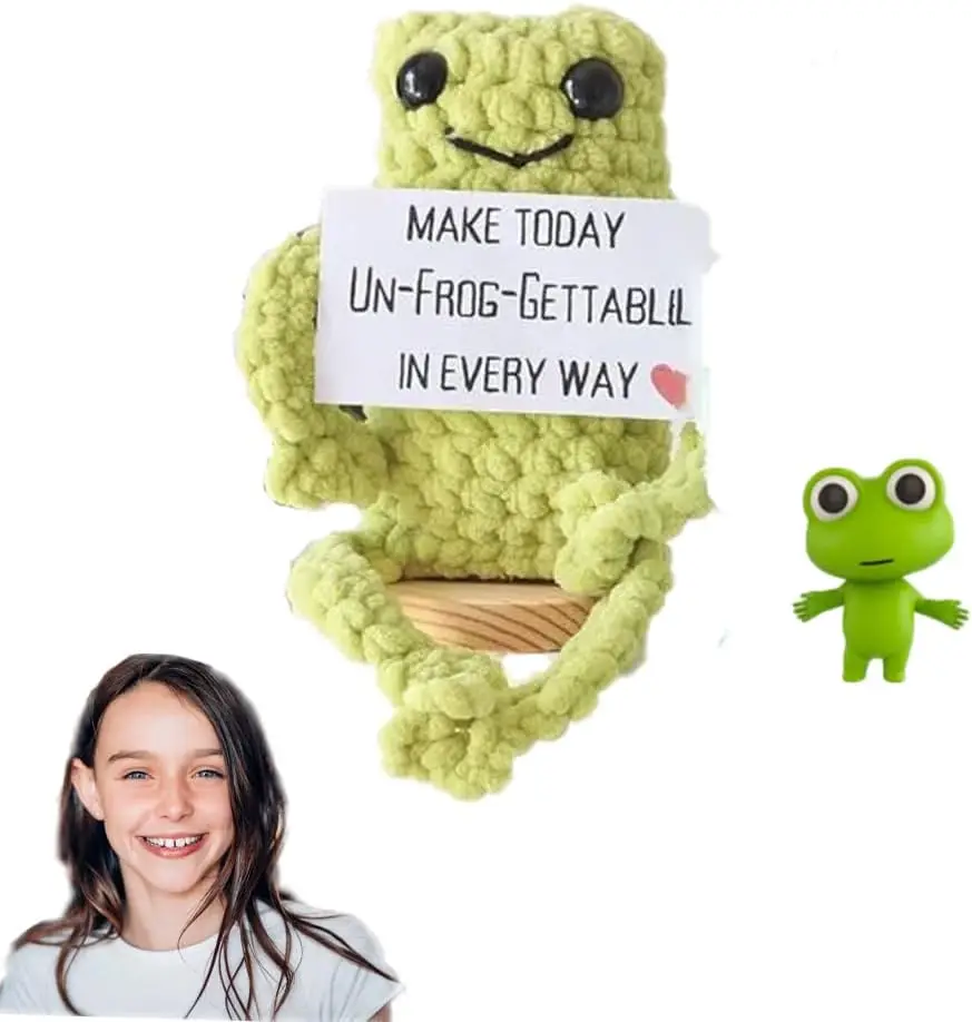 Funny Positive Frogs Mini Crochet Frogs,Emotional Support Crochet Leggy Frog Plushies,Funny Knitted Positive Frogs with Card