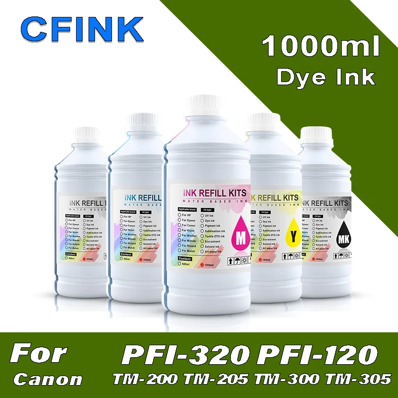 1000ml Bottle For Canon  PFI-120 PFI-320 107 Dye Ink for Canon TM-200 TM200 TM-205 TM-300 TM-305 TM-5300 TM-5305 TM-5200 Printer
