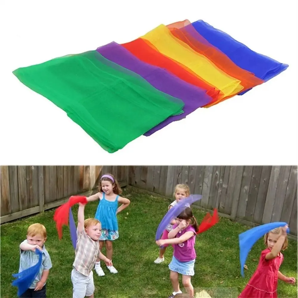 6 Pcs /set Solid Color Gymnastics Scarves Lightweight Sheer Fabric Juggling Towels Dense Sewing Edge Transparent Dance Gauze
