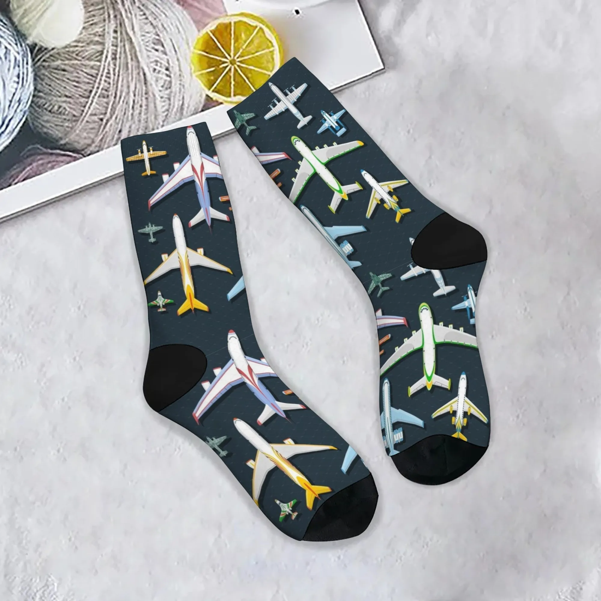 

Novel Airplane Print Men's Socks Comfortable Breathable and Soft with A Street Hip-hop Quirky Retro Harajuku Style Socks