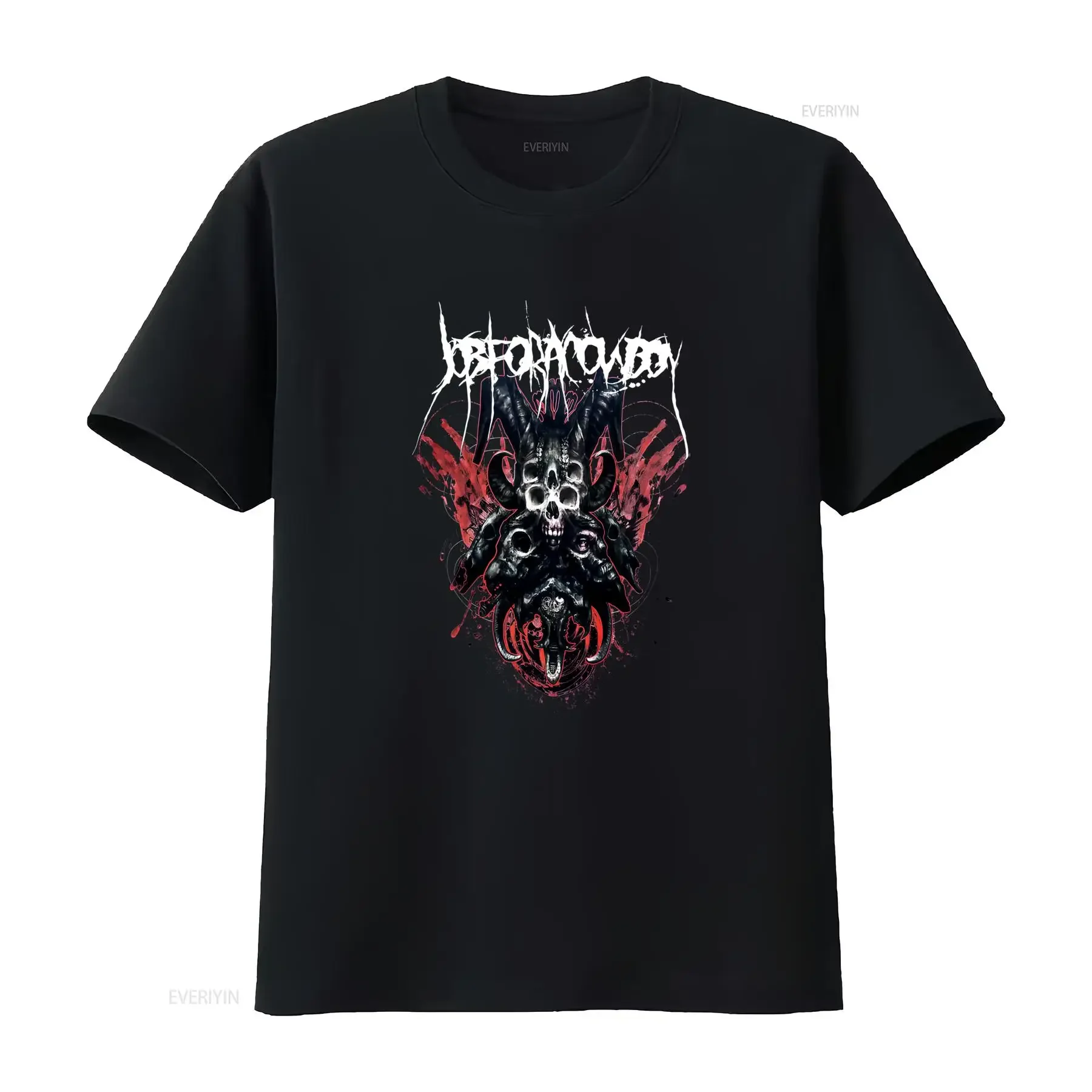 Men's Job For A Cowboy Skull Print Black T Shirt X Small Gothic Rock Style vintage Washed Stylish streetwear Breathable
