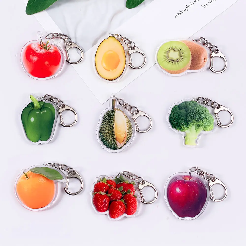 9Pcs Fruits And Vegetables Orange Avocado Acrylic Car Keychain Accessories Bag Charm Backpack Pendant Key Ring Gifts For Friends