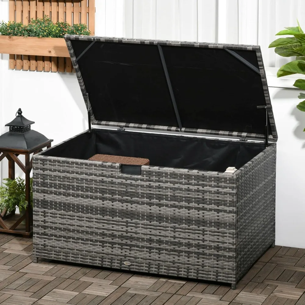 113 gallon deck box, rattan outdoor storage box, waterproof storage container for indoor, patio furniture cushions, pool suppli - Image 2
