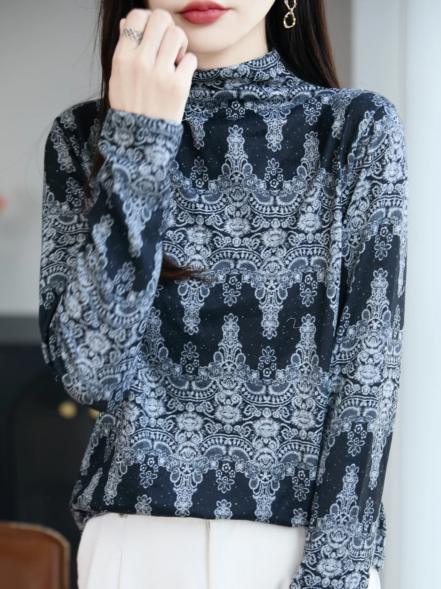 

Осень-зима женский свободный вязаный свитер с высоким воротником, утягивающий топ, модная внутренняя одежда, базовый слой, внутренний свитер irt