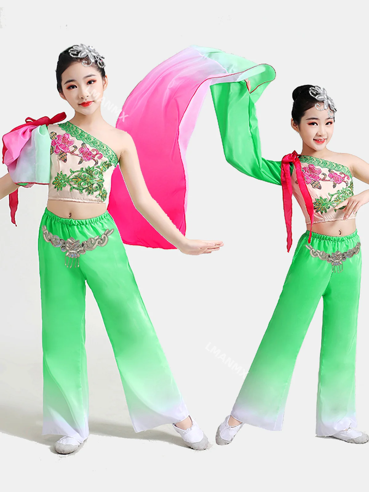 Único ombro manga comprida clássico estilo chinês dança étnica traje de dança infantil