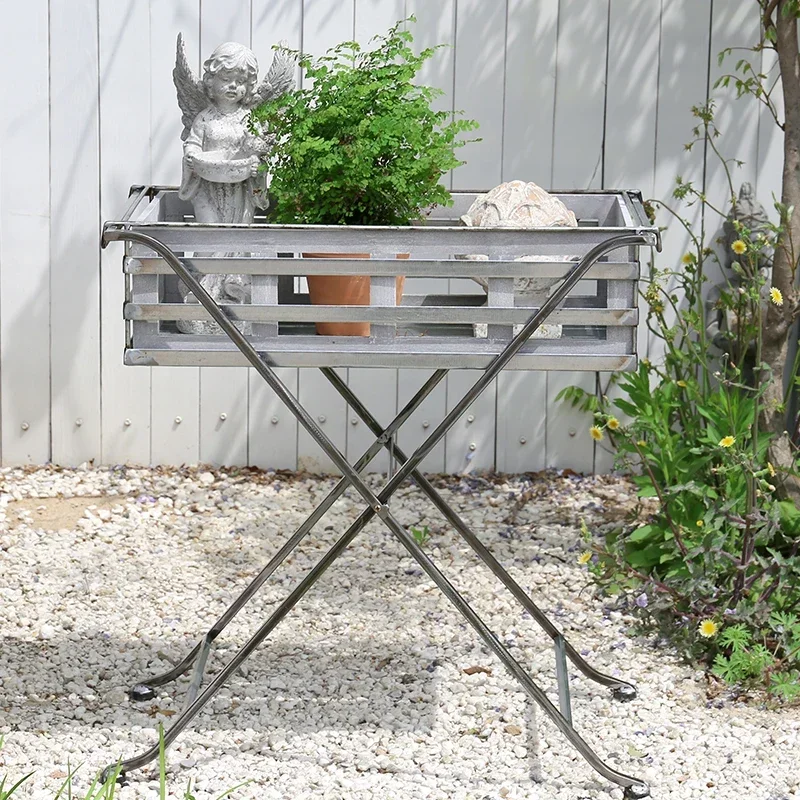 

A Island pull iron wooden flower basket flower rack, English style rough style storage rack, flower pot rack, vertical rack