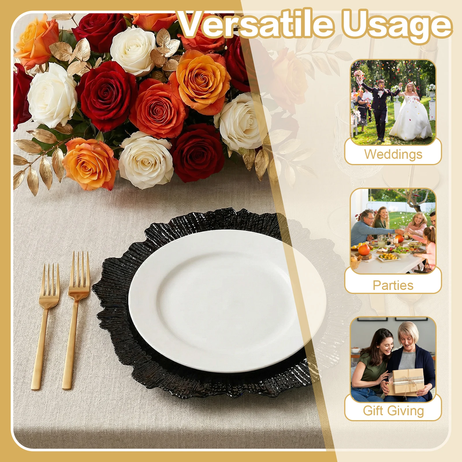 

100 шт. многоразовых роскошных сервировочных тарелок 12 дюймов для свадеб, кейтеринга, вечеринок, ресторанов и домашнего использования