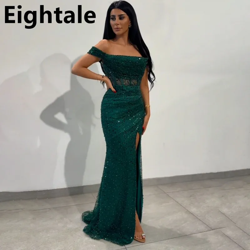 Eightale 2024 Dark Green Sequin Evening Dresses For Wedding Party Off Shoulder Mermaid Formal Prom Dress Dubai Party Gown