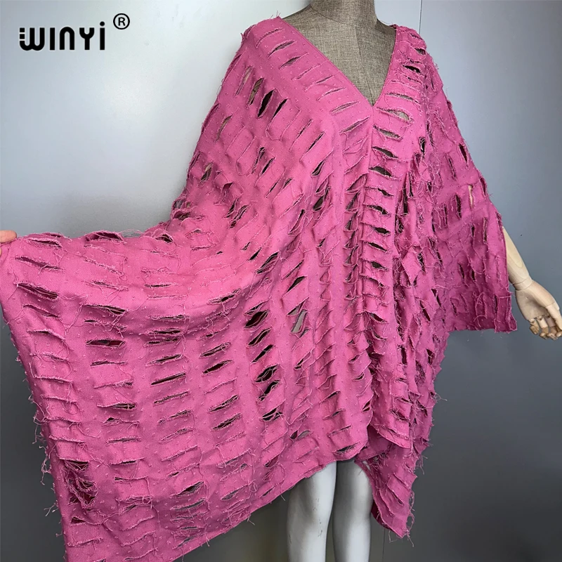 WINYI Original V neck denim sexy short dress with holes New Fashion Africa Womens party holiday Casual Maxi beach dress